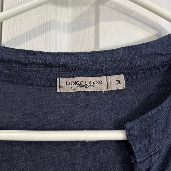 Lungo L’Arno Navy Blue 100% Linen Made in Italy Button Front Top Medium - Picture 4 of 7